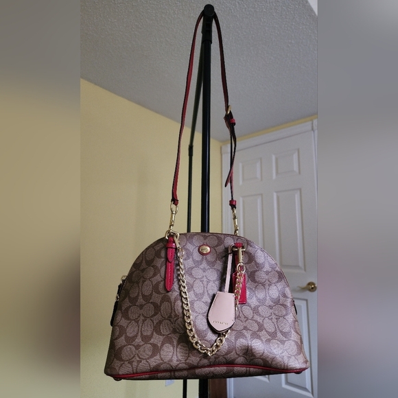 Coach Brown and Red Signature Handbag - Picture 13 of 14